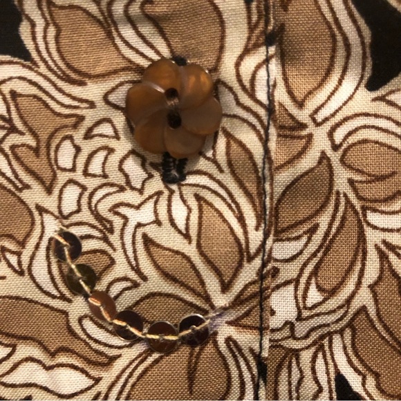 White Stag floral  shirt vintage button down short sleeve blouse SZ L black gold - Picture 3 of 6